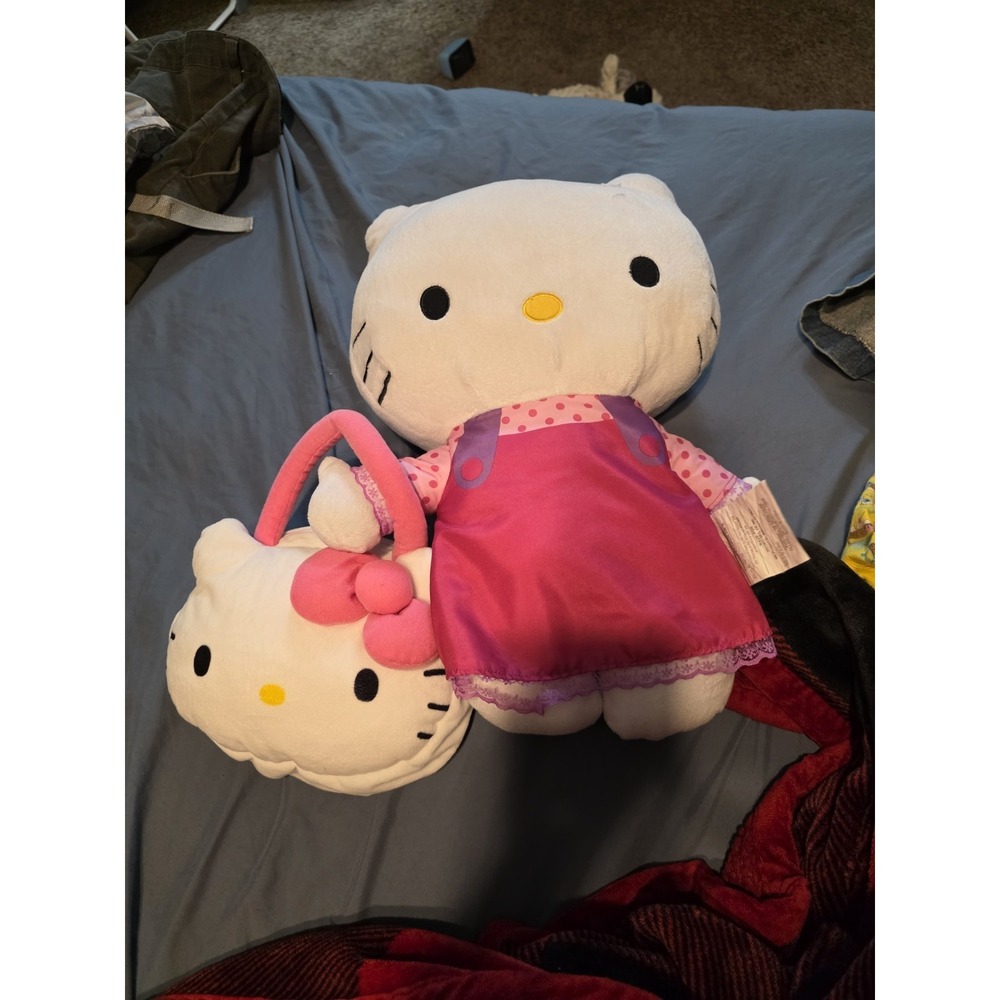 Large Sanrio Hello Kitty Plush Doll With Matching Zipper Purse Pink Outfit